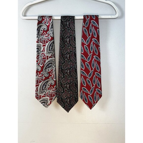 Hardy Amies Mens Tie Set Of 3 Red Navy Paisley Silk Heritage Old Money Preppy - Picture 4 of 14